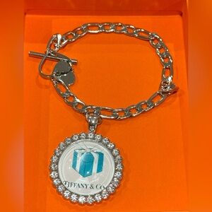 Silver Charm Bracelet with Heart and Gift Box Pendant